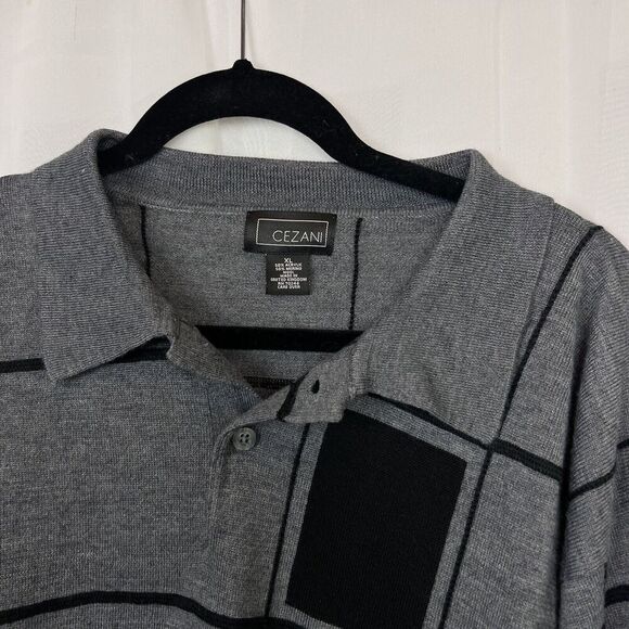 Cezani mens merino wool polo sweater sz XL geometric pattern officewear - Picture 2 of 8